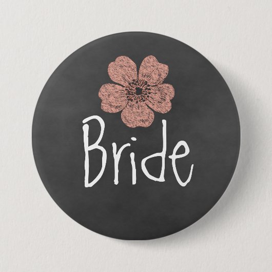 Badge Rond 7,6 Cm Bride Wild Peach Roses Chalkboard (Devant)