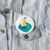 Badge Rond 7,6 Cm Bright Cartoon Boat with Sail Fun Nautical