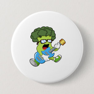 Badge Rond 7,6 Cm Brocoli comme musicien avec guitare