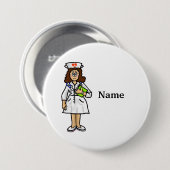 Badge Rond 7,6 Cm Brunette Female Nurse Button Add Name ! (Devant & derrière)