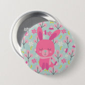 Badge Rond 7,6 Cm Bunnies et fleurs roses (Devant & derrière)