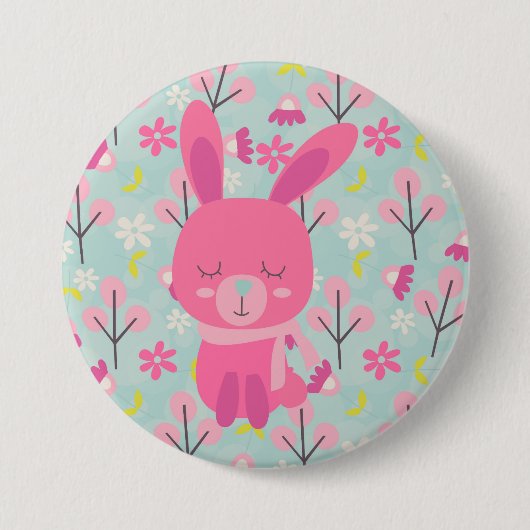 Badge Rond 7,6 Cm Bunnies et fleurs roses (Devant)