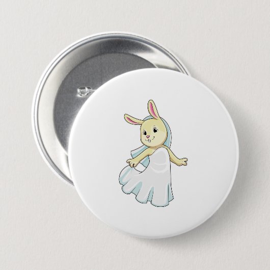 Badge Rond 7,6 Cm Bunny en mariage avec Voile (Devant & derrière)
