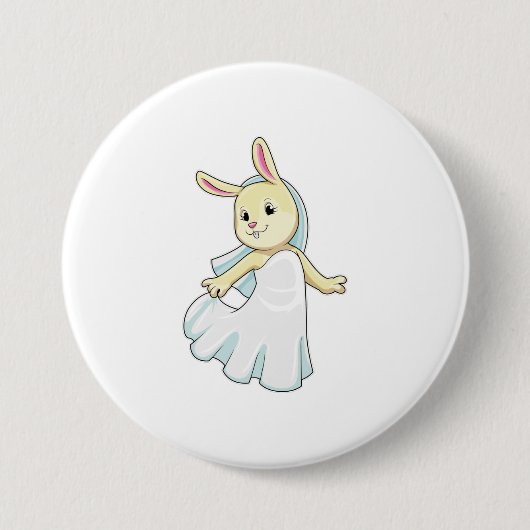 Badge Rond 7,6 Cm Bunny en mariage avec Voile (Devant)