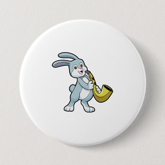 Badge Rond 7,6 Cm Bunny en musique avec saxophone (Devant)