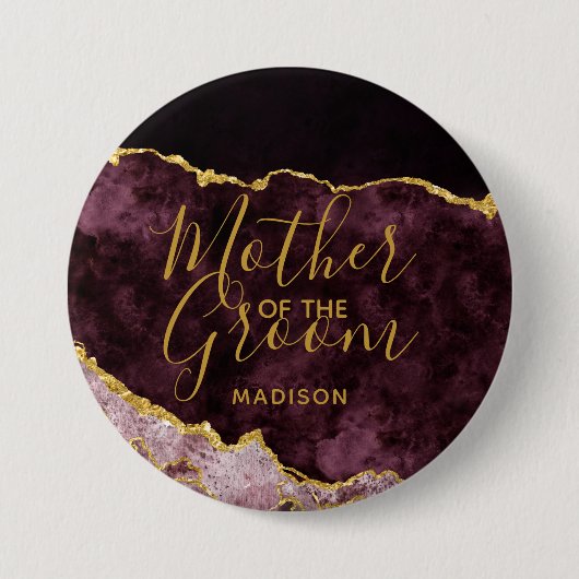 Badge Rond 7,6 Cm Burgundy Blush Gold Foil Agate Mère de la chambre (Devant)