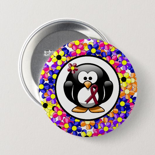Badge Rond 7,6 Cm Burgundy Sensibilisation Ruban Penguin (Devant & derrière)
