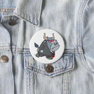 Badge Rond 7,6 Cm Business Bull cool en costume avec lunettes de sol