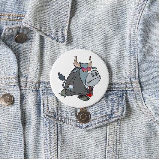 Badge Rond 7,6 Cm Business Bull cool en costume avec lunettes de sol
