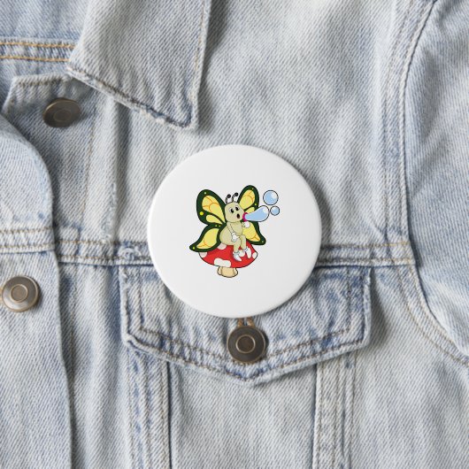 Badge Rond 7,6 Cm Butterfly with Soap bubbles (En situation)
