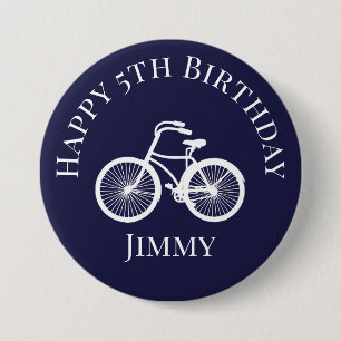 Badge Rond 7,6 Cm Button Pin Happy xy Birthday Boy Bicycle Blue