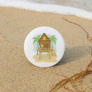 Badge Rond 7,6 Cm Cabane de plage tropicale planches de surf et palm