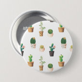 Badge Rond 7,6 Cm Cactus Succulents de Dessert Vert dans les pots (Devant & derrière)