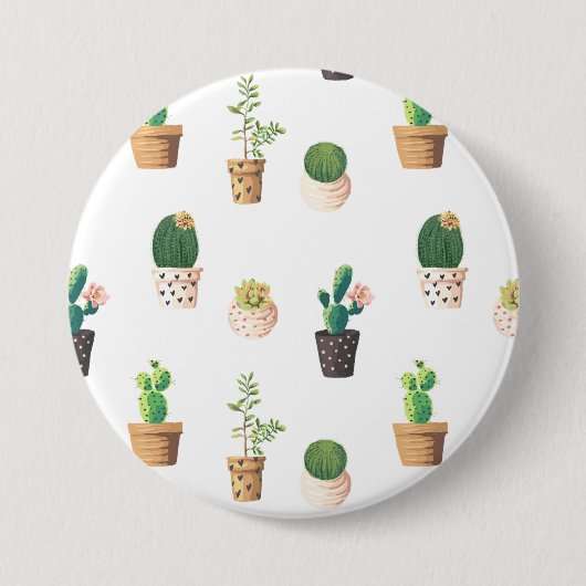 Badge Rond 7,6 Cm Cactus Succulents de Dessert Vert dans les pots (Devant)