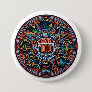 Badge Rond 7,6 Cm Cadeau de voyage sur la route 66 néon classique po
