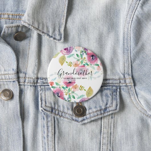 Badge Rond 7,6 Cm Cadeau Grandma - Jolie Plum Fleurs roses Perosonal (En situation)