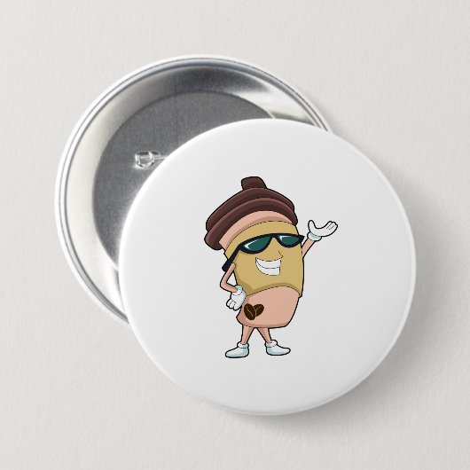 Badge Rond 7,6 Cm Café avec Lunettes de soleil (Devant & derrière)