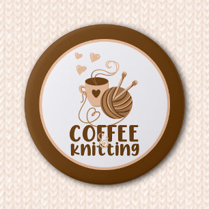Badge Rond 7,6 Cm Café et bouton de tricot