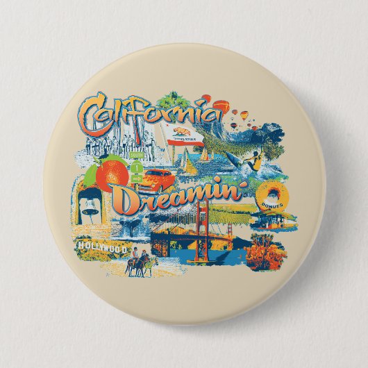 Badge Rond 7,6 Cm California Dreaming (Devant)