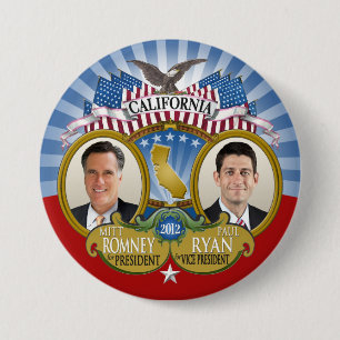 Badge Rond 7,6 Cm Californie pour Romney Ryan - Double Photo