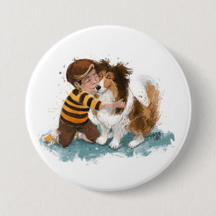 Badge Rond 7,6 Cm Câlins entre un Sheltie et un garçon