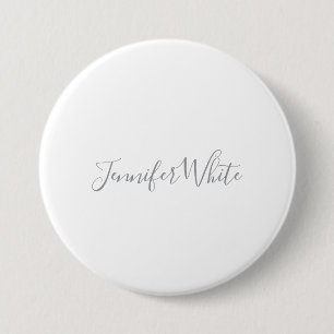 Badge Rond 7,6 Cm Calligraphie Élégant Gris rétro Gris Blanc Nom