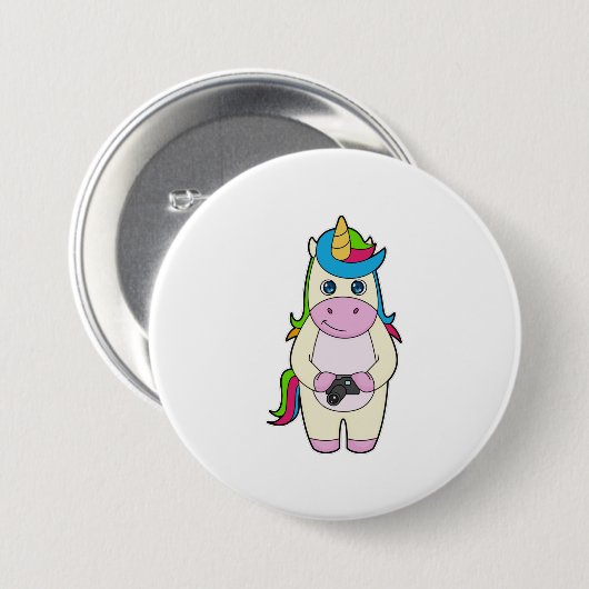 Badge Rond 7,6 Cm Caméra Unicorn (Devant & derrière)