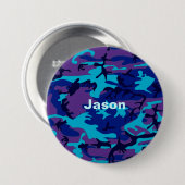 Badge Rond 7,6 Cm Camouflage bleu foncé & violet Motif Ajouter Nom (Devant & derrière)