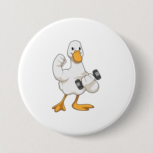 Badge Rond 7,6 Cm Canard à Bodybuilding avec Dumbbell (Devant)
