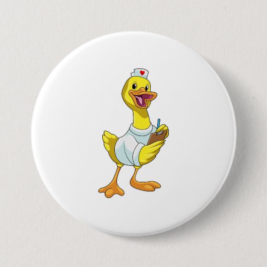 Badge Rond 7,6 Cm Canard comme infirmière avec coeur (Devant)