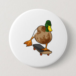 Badge Rond 7,6 Cm Canard comme patineur avec skateboard
