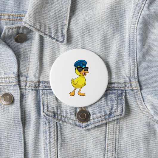 Badge Rond 7,6 Cm Canard comme pilote avec casquette pilote (En situation)