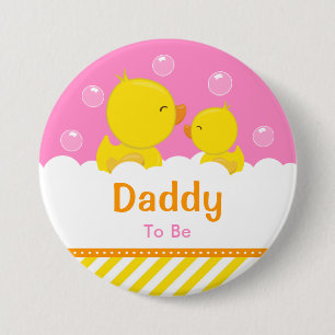 Badge Rond 7,6 Cm Canard en caoutchouc jaune et futur papa rose