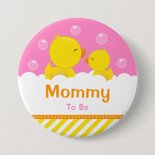 Badge Rond 7,6 Cm Canard en Caoutchouc Jaune et Rose Maman à Venir