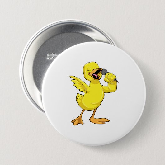 Badge Rond 7,6 Cm Canard en chanteur avec microphone (Devant & derrière)