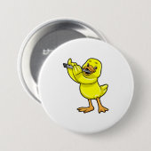 Badge Rond 7,6 Cm Canard en musique avec Flûte (Devant & derrière)
