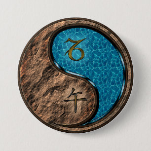 Badge Rond 7,6 Cm Capricorne & Cheval d'eau