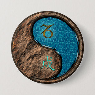 Badge Rond 7,6 Cm Capricorne & Chien d'Eau