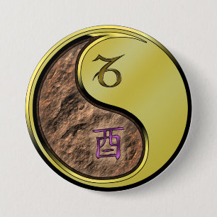 Badge Rond 7,6 Cm Capricorne & Coq de Métal