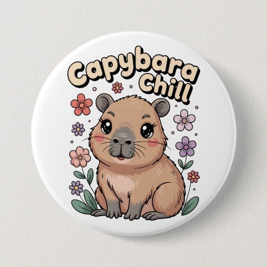 Badge Rond 7,6 Cm Capybara Détente (Devant)