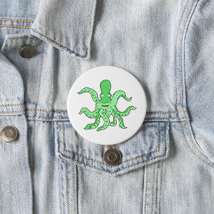 Badge Rond 7,6 Cm Caractère pieuvre verte Quirky Sea Monster