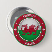 Badge Rond 7,6 Cm Cardiff Wales (Devant & derrière)