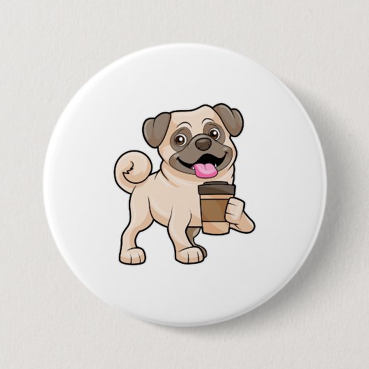 Badge Rond 7,6 Cm Carlin avec café pour aller (Devant)