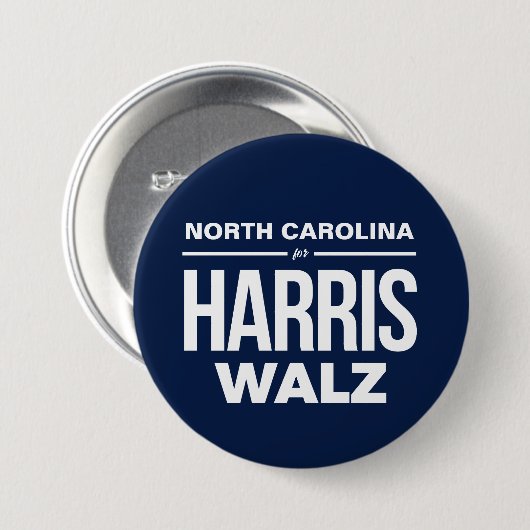 Badge Rond 7,6 Cm Caroline du Nord : Harris Walz (Devant & derrière)