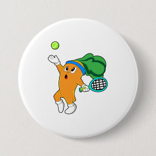 Badge Rond 7,6 Cm Carotte au tennis avec raquette de tennis