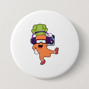 Badge Rond 7,6 Cm Carotte dans la musique avec casque