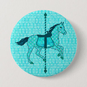 Badge Rond 7,6 Cm Carousel Horse - Turquoise et Aqua