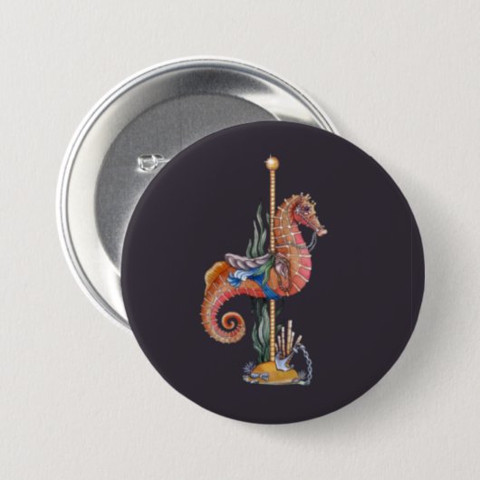 Badge Rond 7,6 Cm Carousel Seahorse (Devant & derrière)