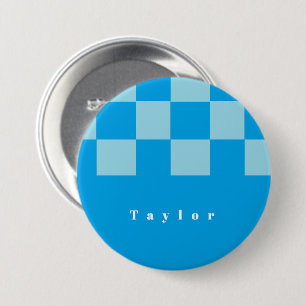 Badge Rond 7,6 Cm Carré bleu foncé et clair bloque motif