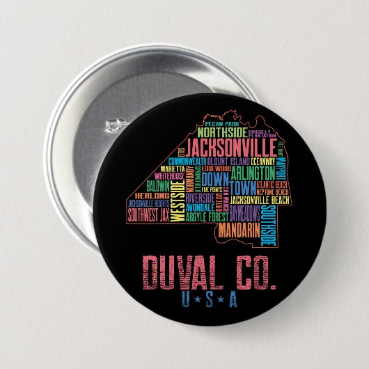 Badge Rond 7,6 Cm Carte du comté de Jacksonville Duval Floride États (Devant & derrière)